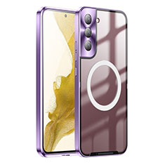 Luxury Metal Frame and Plastic Back Cover Case with Mag-Safe Magnetic P01 for Samsung Galaxy S22 5G Purple