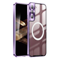 Luxury Metal Frame and Plastic Back Cover Case with Mag-Safe Magnetic P01 for Samsung Galaxy S24 Plus 5G Purple