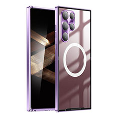 Luxury Metal Frame and Plastic Back Cover Case with Mag-Safe Magnetic P01 for Samsung Galaxy S24 Ultra 5G Purple