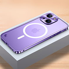 Luxury Metal Frame and Plastic Back Cover Case with Mag-Safe Magnetic QC1 for Apple iPhone 15 Purple