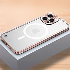 Luxury Metal Frame and Plastic Back Cover Case with Mag-Safe Magnetic QC1 for Apple iPhone 16 Pro Max Rose Gold