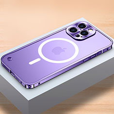 Luxury Metal Frame and Plastic Back Cover Case with Mag-Safe Magnetic QC1 for Apple iPhone 16 Pro Purple