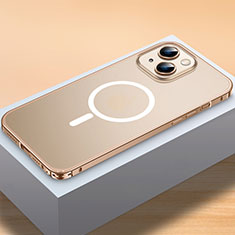 Luxury Metal Frame and Plastic Back Cover Case with Mag-Safe Magnetic QC2 for Apple iPhone 14 Gold