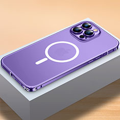 Luxury Metal Frame and Plastic Back Cover Case with Mag-Safe Magnetic QC2 for Apple iPhone 15 Pro Purple