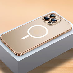 Luxury Metal Frame and Plastic Back Cover Case with Mag-Safe Magnetic QC2 for Apple iPhone 16 Pro Gold