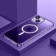 Luxury Metal Frame and Plastic Back Cover Case with Mag-Safe Magnetic QC3 for Apple iPhone 14 Purple