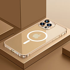 Luxury Metal Frame and Plastic Back Cover Case with Mag-Safe Magnetic QC3 for Apple iPhone 15 Pro Max Gold