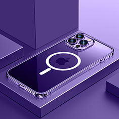 Luxury Metal Frame and Plastic Back Cover Case with Mag-Safe Magnetic QC3 for Apple iPhone 15 Pro Max Purple