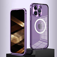 Luxury Metal Frame and Plastic Back Cover Case with Mag-Safe Magnetic QC5 for Apple iPhone 15 Pro Purple