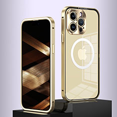 Luxury Metal Frame and Plastic Back Cover Case with Mag-Safe Magnetic QC5 for Apple iPhone 16 Pro Gold