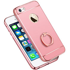 Luxury Metal Frame and Plastic Back Cover with Finger Ring Stand A01 for Apple iPhone 5 Pink