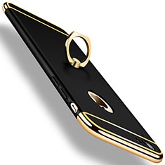 Luxury Metal Frame and Plastic Back Cover with Finger Ring Stand A01 for Apple iPhone 6 Black