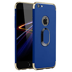 Luxury Metal Frame and Plastic Back Cover with Finger Ring Stand A01 for Apple iPhone 6 Plus Blue