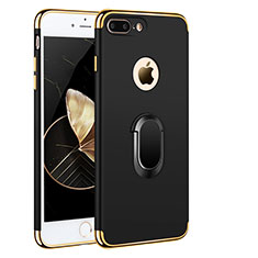 Luxury Metal Frame and Plastic Back Cover with Finger Ring Stand A01 for Apple iPhone 8 Plus Black