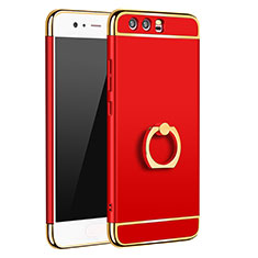 Luxury Metal Frame and Plastic Back Cover with Finger Ring Stand A01 for Huawei P10 Plus Red