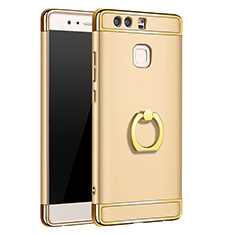 Luxury Metal Frame and Plastic Back Cover with Finger Ring Stand A01 for Huawei P9 Plus Gold