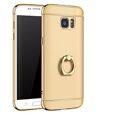 Luxury Metal Frame and Plastic Back Cover with Finger Ring Stand A01 for Samsung Galaxy S7 Edge G935F Gold