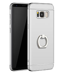 Luxury Metal Frame and Plastic Back Cover with Finger Ring Stand A01 for Samsung Galaxy S8 Silver
