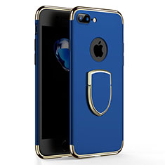 Luxury Metal Frame and Plastic Back Cover with Finger Ring Stand A03 for Apple iPhone 7 Plus Blue