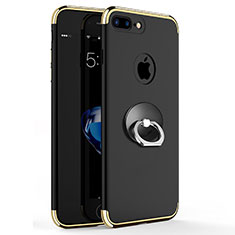 Luxury Metal Frame and Plastic Back Cover with Finger Ring Stand A04 for Apple iPhone 7 Plus Black