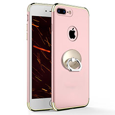 Luxury Metal Frame and Plastic Back Cover with Finger Ring Stand A04 for Apple iPhone 8 Plus Pink