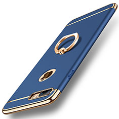 Luxury Metal Frame and Plastic Back Cover with Finger Ring Stand A05 for Apple iPhone 7 Plus Blue