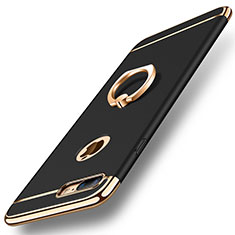 Luxury Metal Frame and Plastic Back Cover with Finger Ring Stand A05 for Apple iPhone 8 Plus Black