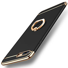 Luxury Metal Frame and Plastic Back Cover with Finger Ring Stand A06 for Apple iPhone 7 Plus Black