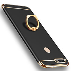 Luxury Metal Frame and Plastic Back Cover with Finger Ring Stand A06 for Huawei Y6 Pro (2017) Black