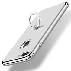 Luxury Metal Frame and Plastic Back Cover with Finger Ring Stand A07 for Apple iPhone 8 Plus Silver