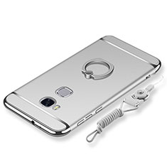 Luxury Metal Frame and Plastic Back Cover with Finger Ring Stand and Lanyard for Huawei Honor X5 Silver