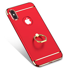 Luxury Metal Frame and Plastic Back Cover with Finger Ring Stand F02 for Apple iPhone Xs Max Red