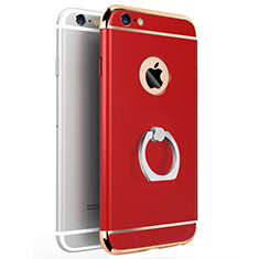 Luxury Metal Frame and Plastic Back Cover with Finger Ring Stand for Apple iPhone 6 Red