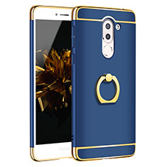 Luxury Metal Frame and Plastic Back Cover with Finger Ring Stand for Huawei Mate 9 Lite Blue