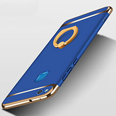 Luxury Metal Frame and Plastic Back Cover with Finger Ring Stand for Huawei P9 Lite (2017) Blue