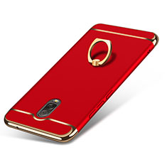 Luxury Metal Frame and Plastic Back Cover with Finger Ring Stand for Samsung Galaxy C8 C710F Red