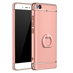 Luxury Metal Frame and Plastic Back Cover with Finger Ring Stand for Xiaomi Mi 5S 4G Rose Gold