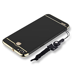 Luxury Metal Frame and Plastic Back Cover with Lanyard for Huawei Enjoy 5S Black