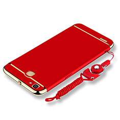 Luxury Metal Frame and Plastic Back Cover with Lanyard for Huawei Enjoy 5S Red