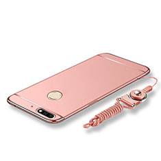 Luxury Metal Frame and Plastic Back Cover with Lanyard for Huawei Honor 7C Rose Gold