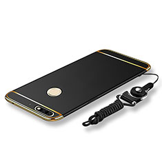 Luxury Metal Frame and Plastic Back Cover with Lanyard for Huawei Y7 (2018) Black