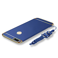 Luxury Metal Frame and Plastic Back Cover with Lanyard for Huawei Y7 (2018) Blue