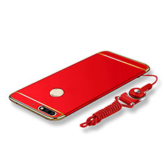 Luxury Metal Frame and Plastic Back Cover with Lanyard for Huawei Y7 (2018) Red
