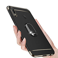 Luxury Metal Frame and Plastic Back Cover with Magnetic Finger Ring Stand for Huawei P Smart+ Plus Black
