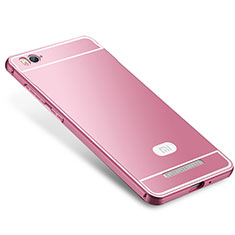 Luxury Metal Frame and Silicone Back Cover Case M01 for Xiaomi Mi 4C Pink