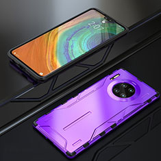 Luxury Metal Frame and Silicone Back Cover Case T01 for Huawei Mate 30E Pro 5G Purple