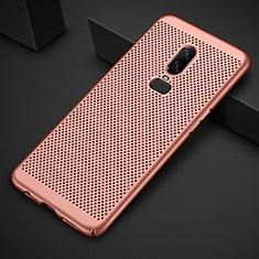 Mesh Hole Hard Rigid Snap On Case Cover for OnePlus 6 Rose Gold