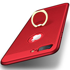 Mesh Hole Hard Rigid Snap On Case Cover with Finger Ring Stand for Apple iPhone 7 Plus Red