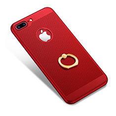 Mesh Hole Hard Rigid Snap On Case Cover with Finger Ring Stand W01 for Apple iPhone 8 Plus Red