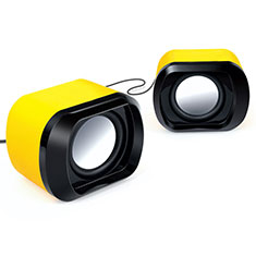 Mini Speaker Wired Portable Stereo Super Bass Loudspeaker for HTC Desire 21 Pro 5G Yellow